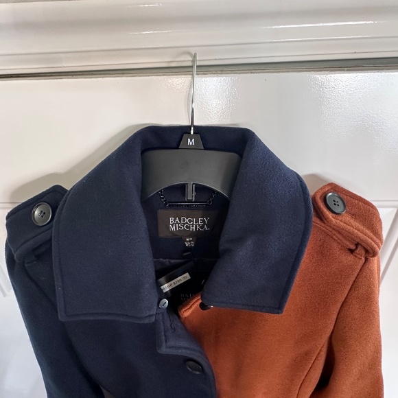 Brand new! Badgley Mischka Terry color blocking Cognac/Navy long coat. Size-M. - Picture 10 of 16